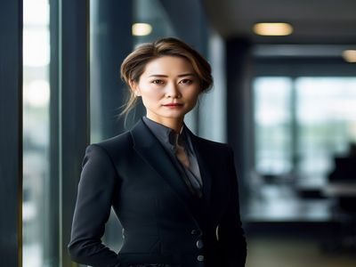 女王调教创始人林晓薇专业形象照，身着深色职业装站在现代办公室落地窗前，目光坚定自信，展现出成熟的领导力气质
